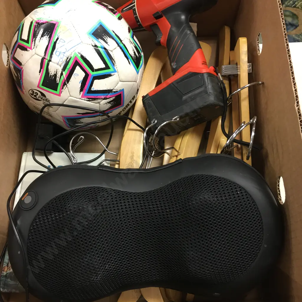 Box Lot Ball, Cordless Drill (No Charger), iRelax Back Massager, Bible, Coat Hangers Image 1++