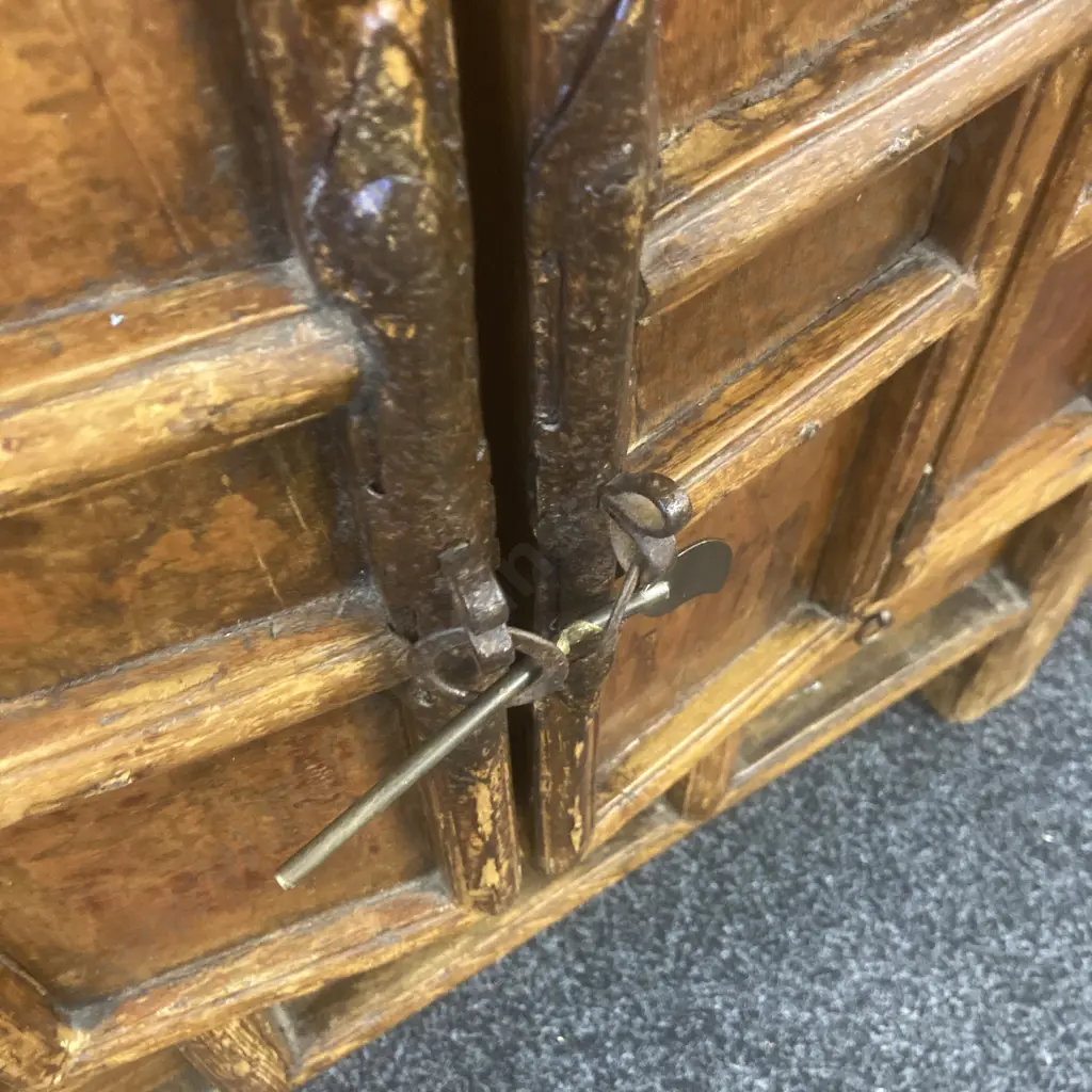 Vintage Chinese Buffet, Bi-fold Doors With Rustic Catch, 6 Drawers, Wrought Ring Handles, From Shanxi, H96 W98 D41cm Image 1++