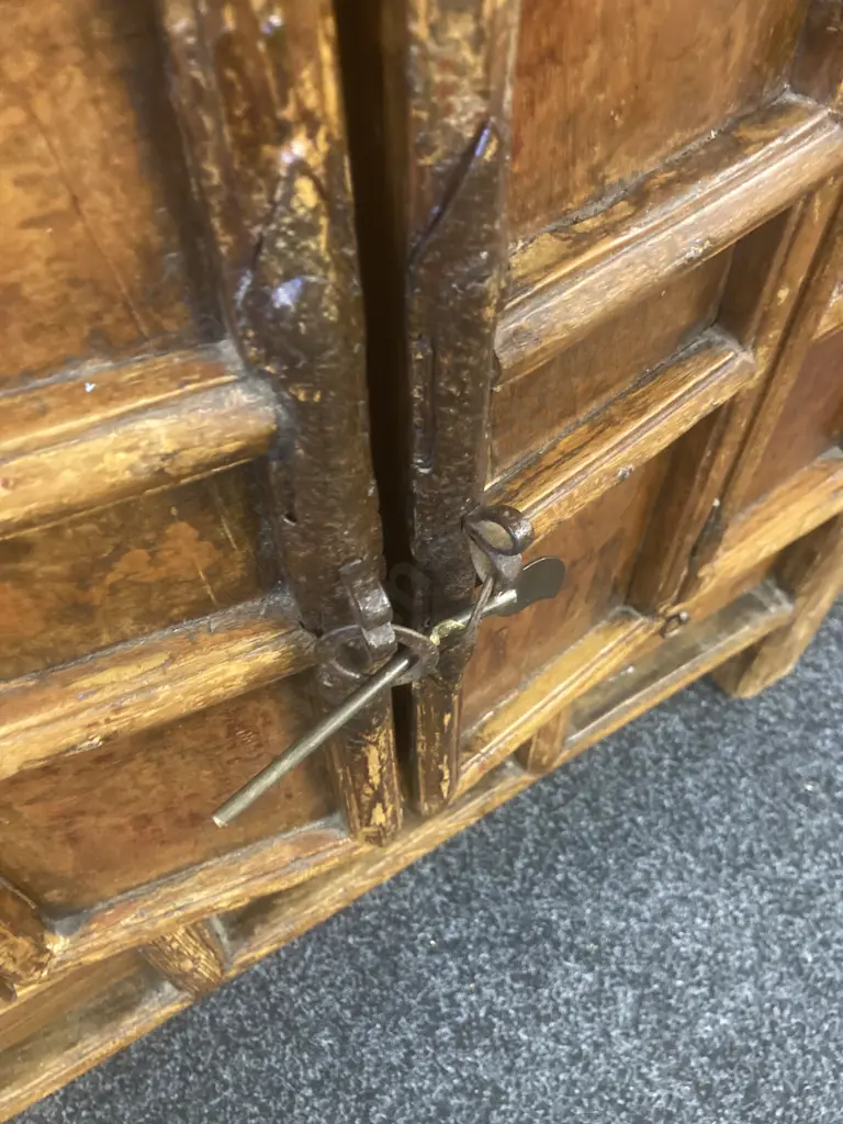Vintage Chinese Buffet, Bi-fold Doors With Rustic Catch, 6 Drawers, Wrought Ring Handles, From Shanxi, H96 W98 D41cm Image 1++