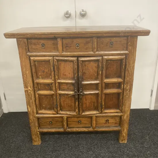 Vintage Chinese Buffet, Bi-fold Doors With Rustic Catch, 6 Drawers, Wrought Ring Handles, From Shanxi, H96 W98 D41cm