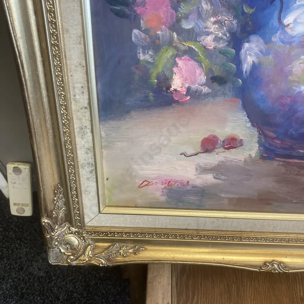 Still Life Oil Painting On Canvas Signed By The Artist With Ornate Gilt Frame, 74 x 59cm Image 1++