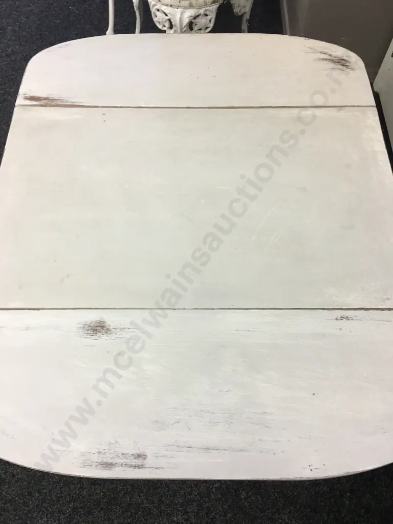 Dropleaf Table, Painted White / Distressed, Single Drawer, H161cm Image 1++