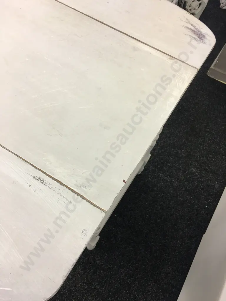 Dropleaf Table, Painted White / Distressed, Single Drawer, H161cm Image 1++