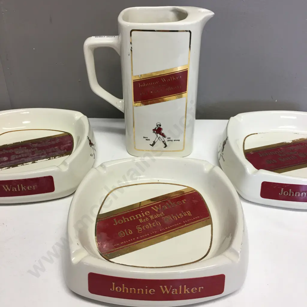 Vintage Italian Johnnie Walker Red Label Old Scotch Whiskey Ceramic Water Jug With 3 Ashtrays Image 1++