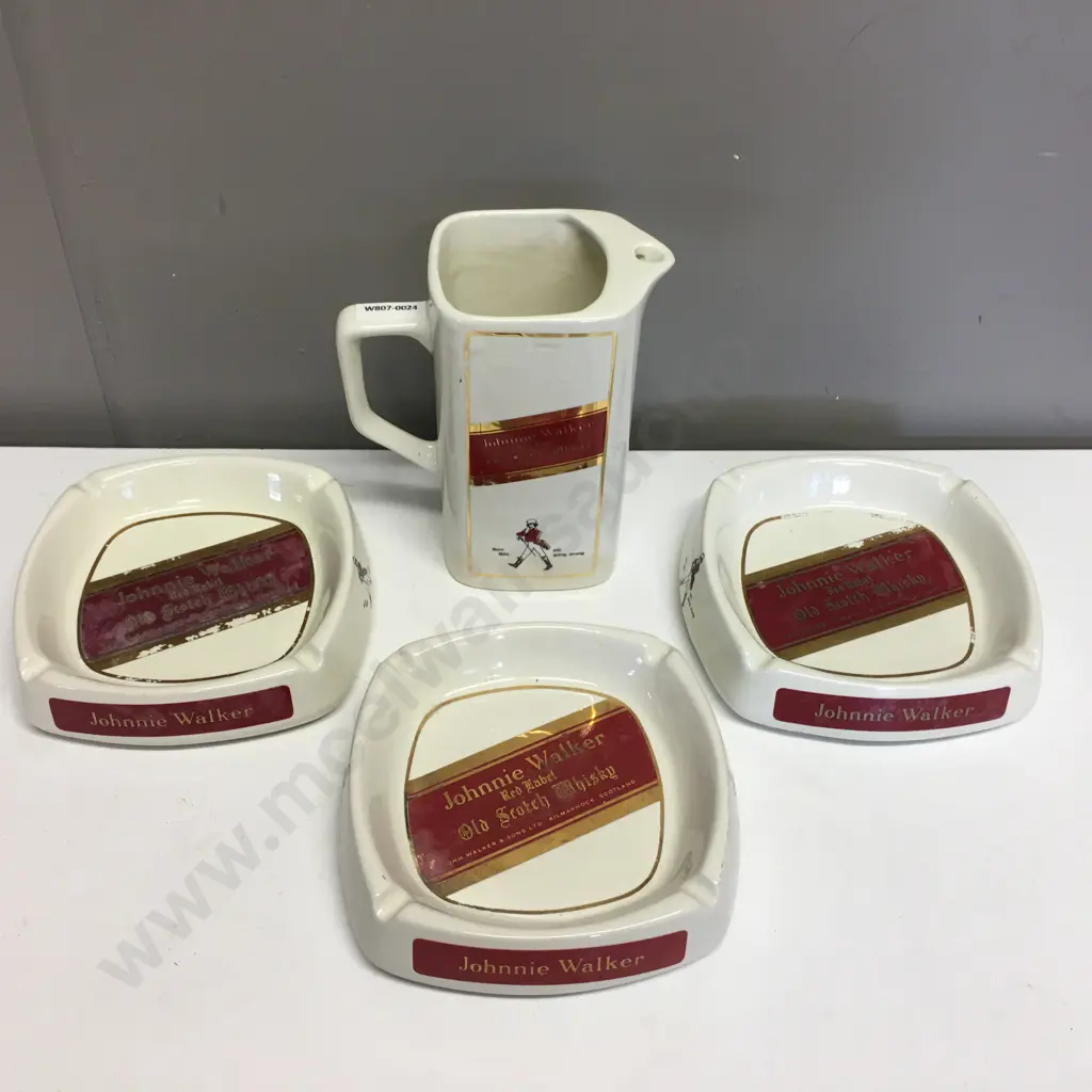 Vintage Italian Johnnie Walker Red Label Old Scotch Whiskey Ceramic Water Jug With 3 Ashtrays Image 1++