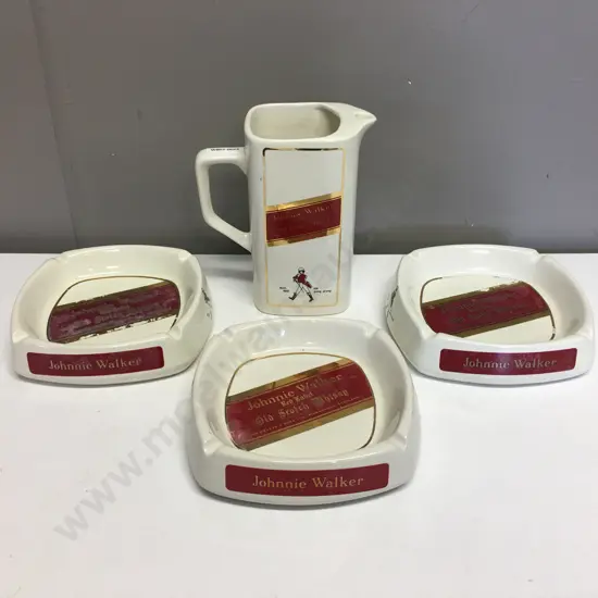 Vintage Italian Johnnie Walker Red Label Old Scotch Whiskey Ceramic Water Jug With 3 Ashtrays