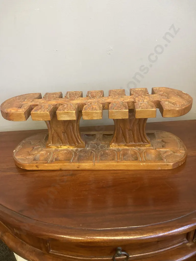 Vintage Rustic Carved Wooden 12 Pipe Stand With Elephants, Rhinos & Lion, H14.5 W43 D13cm Image 1++
