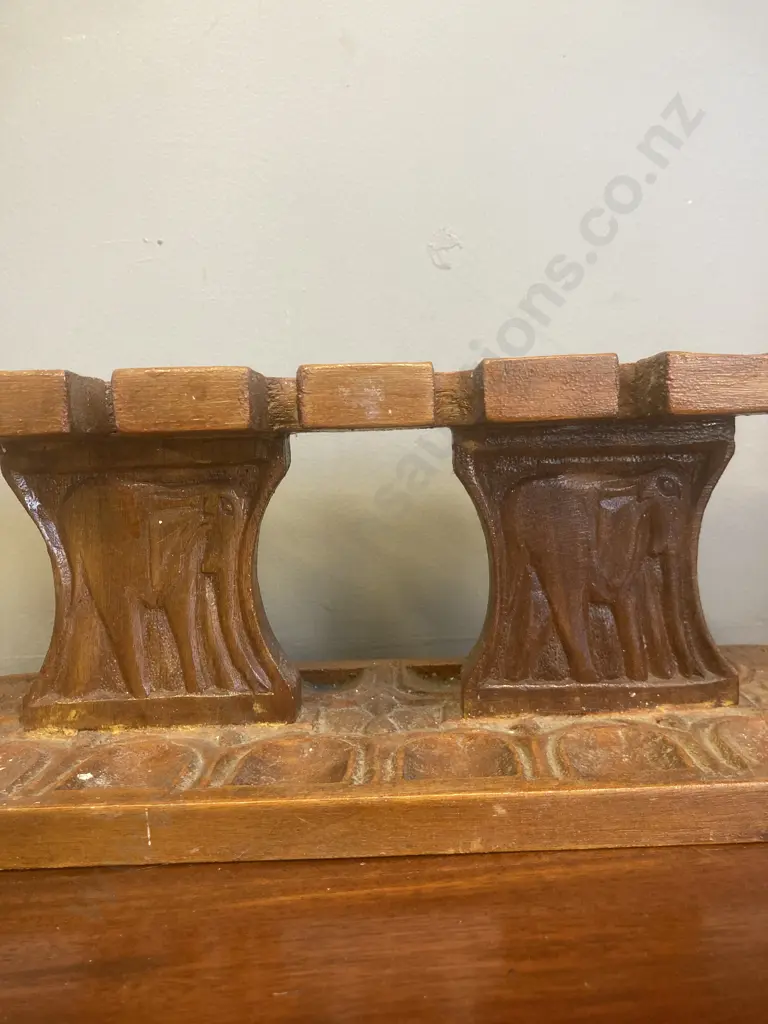 Vintage Rustic Carved Wooden 12 Pipe Stand With Elephants, Rhinos & Lion, H14.5 W43 D13cm Image 1++