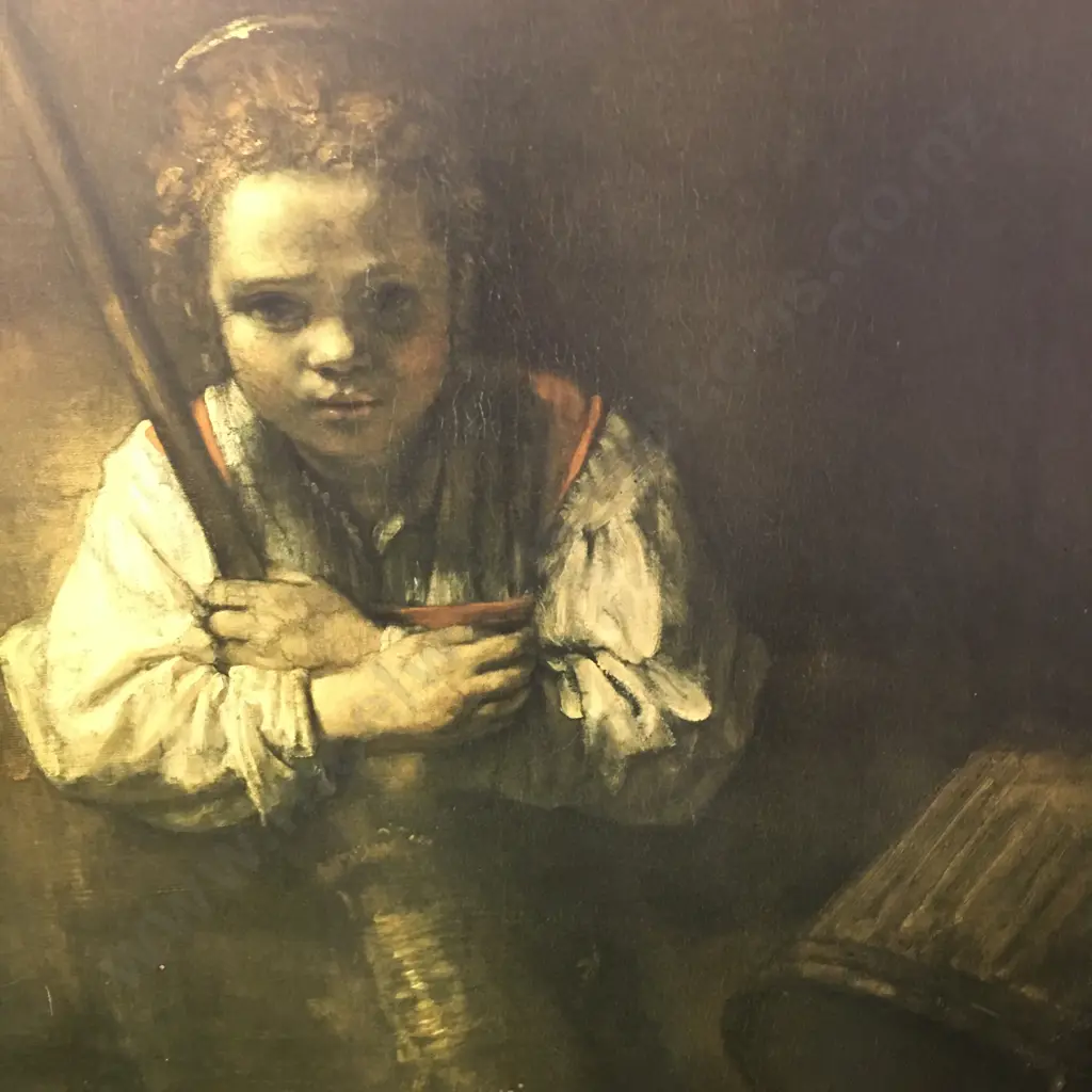 Vintage Gilt Framed Artwork "A Girl With A Broom" 70x59cm. Image 1++