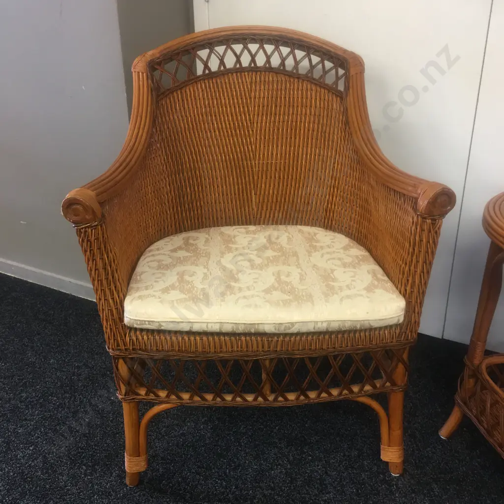 Vintage Boho Chic Rattan Bamboo Lounge Chair With Matching Oval Table With Undershelf Image 1++