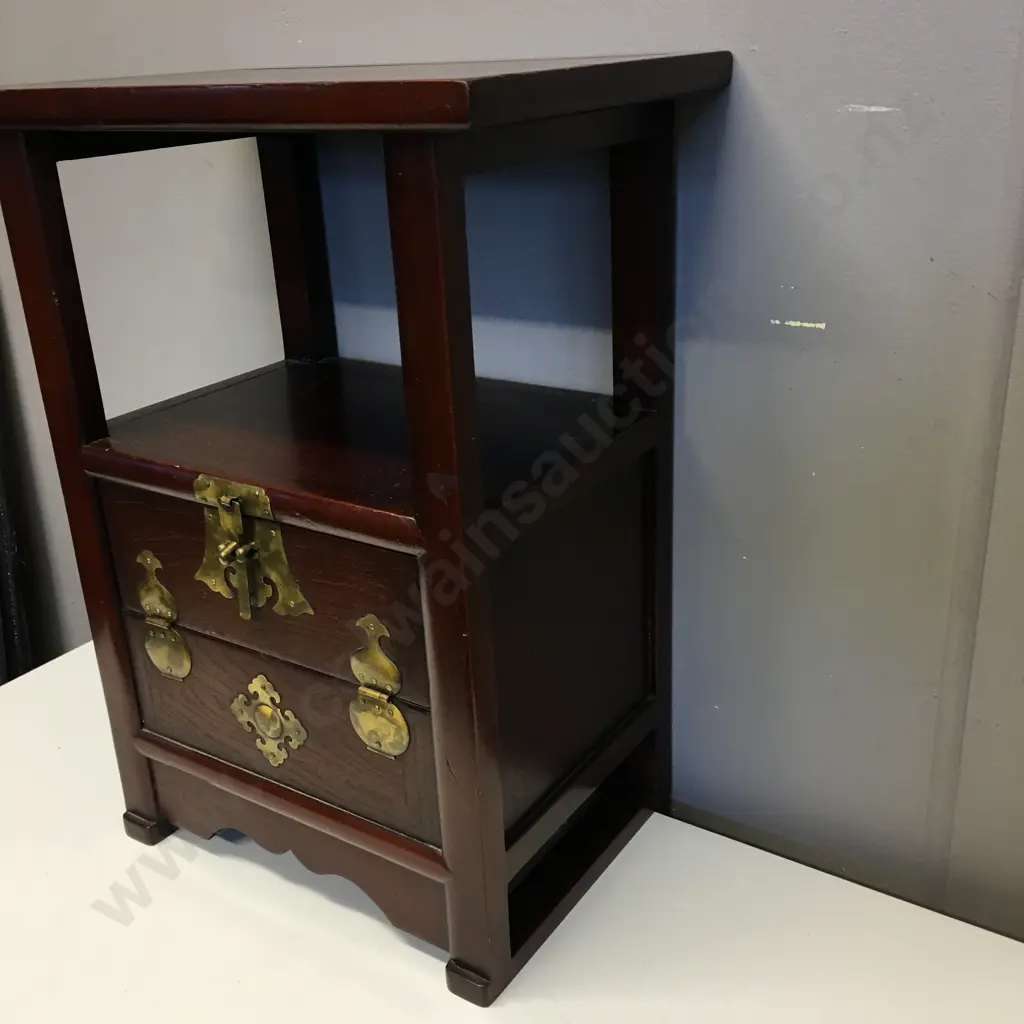 Open Shelf Display / Side Table Cabinet, Drop Down Door In Front With Brass Detail, H56 W43 D29cm Image 1++