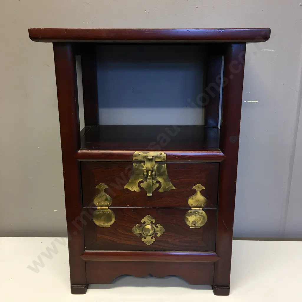 Open Shelf Display / Side Table Cabinet, Drop Down Door In Front With Brass Detail, H56 W43 D29cm Image 1++