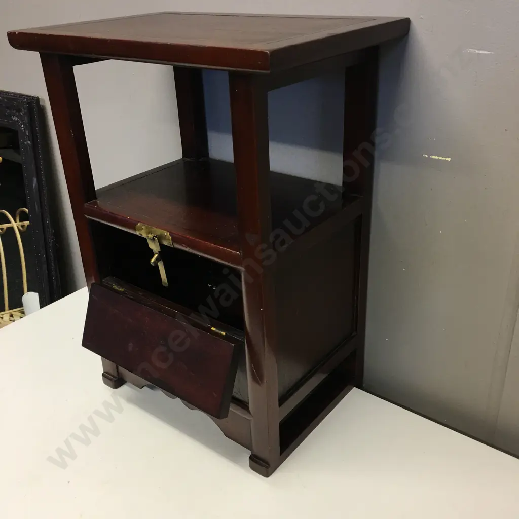 Open Shelf Display / Side Table Cabinet, Drop Down Door In Front With Brass Detail, H56 W43 D29cm Image 1++