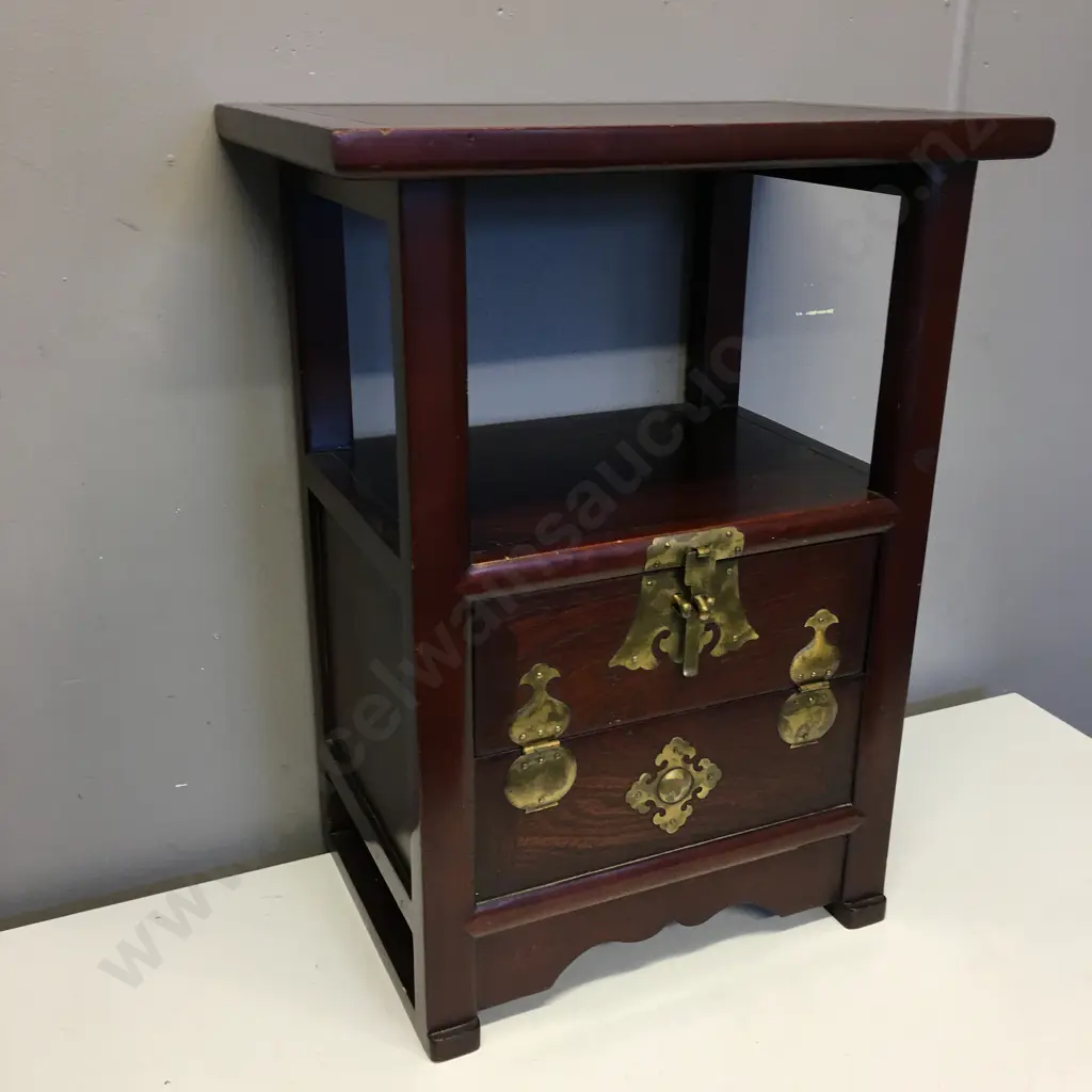 Open Shelf Display / Side Table Cabinet, Drop Down Door In Front With Brass Detail, H56 W43 D29cm Image 1++