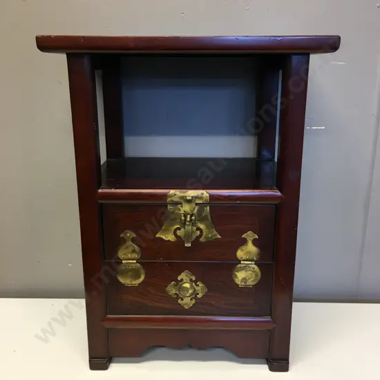 Open Shelf Display / Side Table Cabinet, Drop Down Door In Front With Brass Detail, H56 W43 D29cm