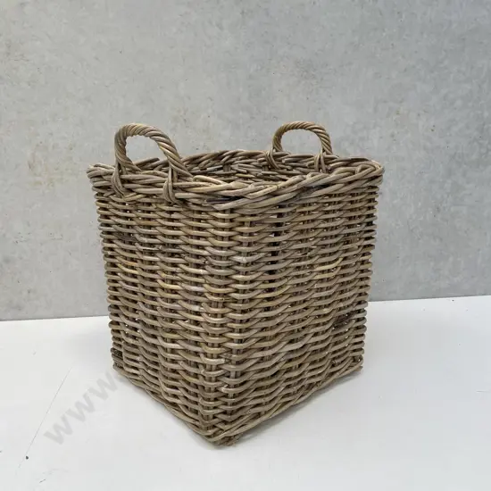 Medium 2 handled Cane Basket H47cm 39cm square