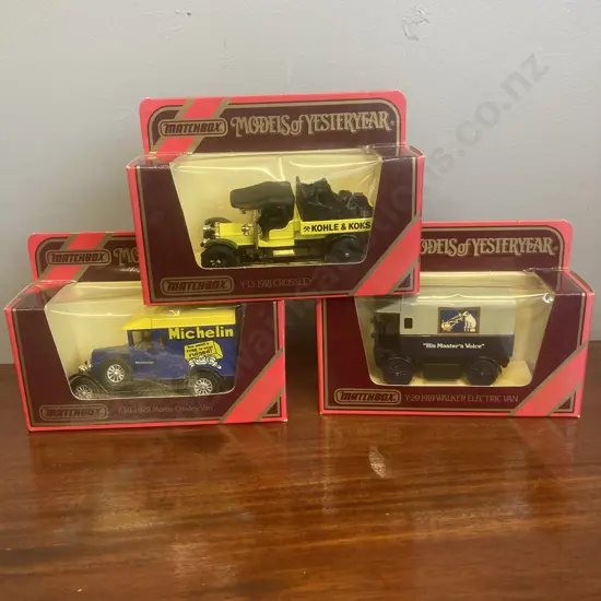 Matchbox Models of Yesteryear Y-13 1919 Crossley  Y29 1919 Walker Electric Van HMV & Y19 1929 Morris Cowley Van Michelin