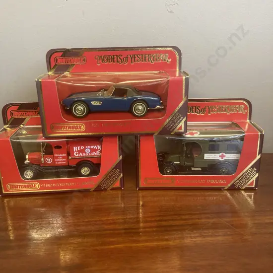 Matchbox Models of Yesteryear Y-25 1910 Renault Ambulance, Y-3 1912-16 Ford Model T Tanker & Y21 1957 BMW 507