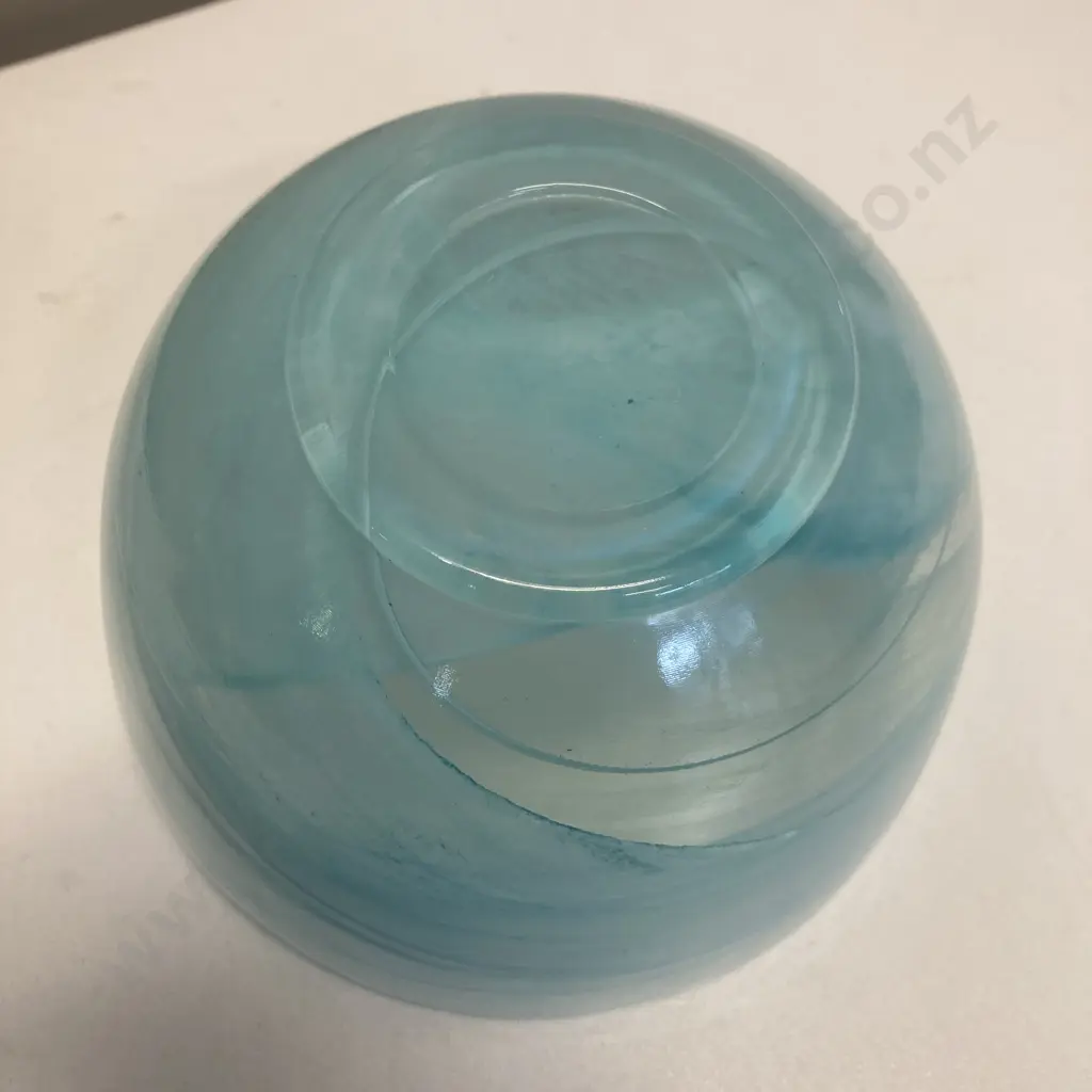 Art Glass Candy by Sea Glassbruk Blue White Abstract Slanted Bowl, 13.5 x 17cm Image 1++