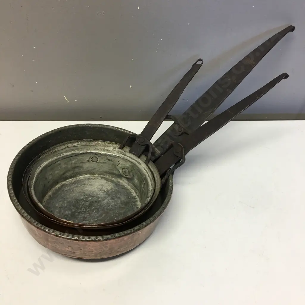 Vintage Copper & Wrought Pans x 3, 18, 20 & 24cm Image 1++