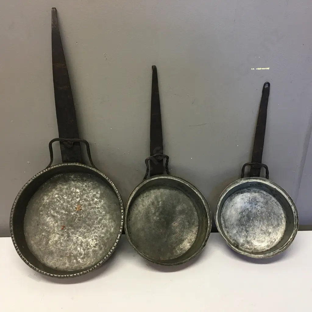 Vintage Copper & Wrought Pans x 3, 18, 20 & 24cm Image 1++