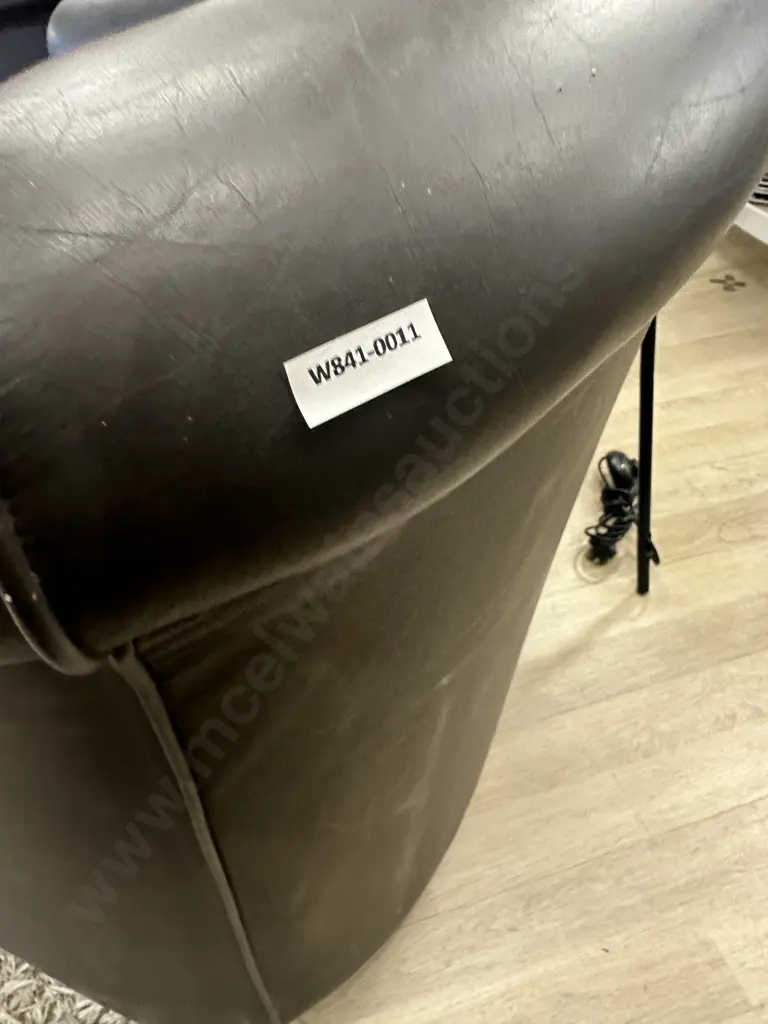Pair of Stavic Furniture Green / Brown Leather Tub Chairs On Castors (1 Squab As Found Condition) Image 1++