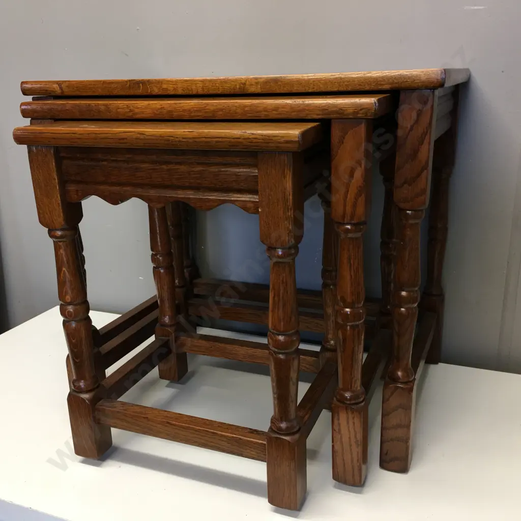 Oak Nest of 3 Tables, H45 W51 D34cm Image 1++