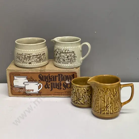 Vintage Boxed Crown Lynn Cream Jug and Sugar Bowl No.1325 with Honeyglaze Cream Jug and Sugar Bowl