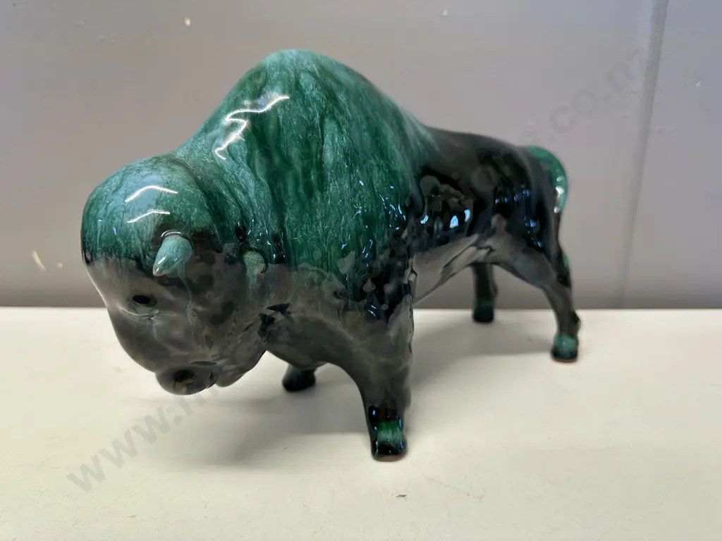 Vintage Blue Mountain Pottery Green Drip Glaze Pottery Buffalo, 19 x 30cm Image 1++