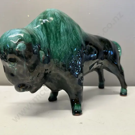 Vintage Blue Mountain Pottery Green Drip Glaze Pottery Buffalo, 19 x 30cm
