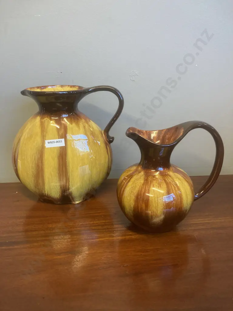 Vintage Blue Mountain Pottery Harvest Gold Glaze Pottery Jugs, With 3 Tree Stamp Image 1++