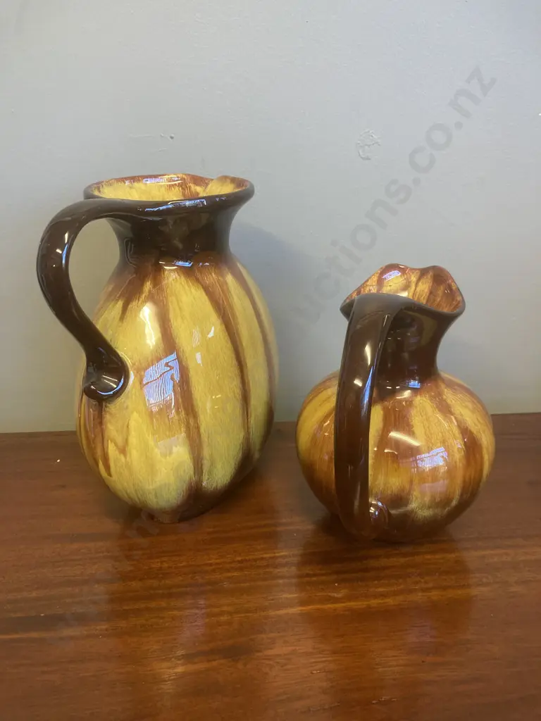 Vintage Blue Mountain Pottery Harvest Gold Glaze Pottery Jugs, With 3 Tree Stamp Image 1++