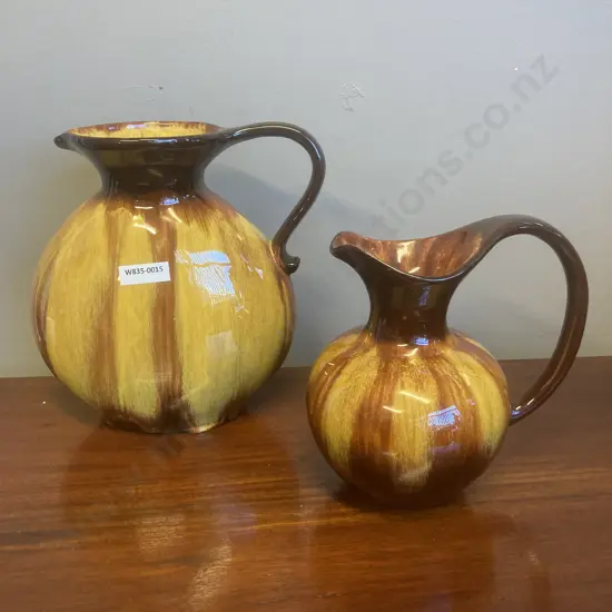 Vintage Blue Mountain Pottery Harvest Gold Glaze Pottery Jugs, With 3 Tree Stamp
