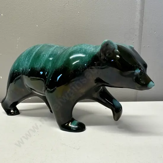 Vintage Blue Mountain Pottery Green Drip Glaze Pottery Bear, 14 x 28cm