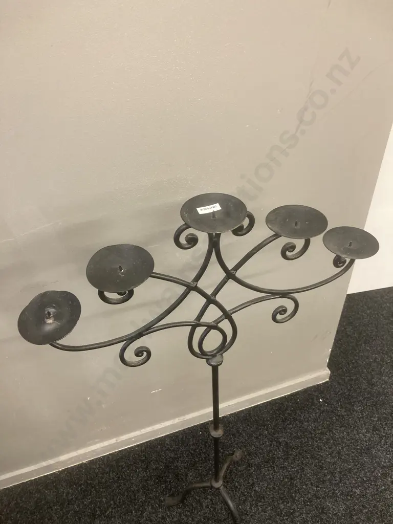 Vintage Black Wrought Iron Floor Standing Candelabra, 5 Candle, 94.5 x 55cm Image 1++