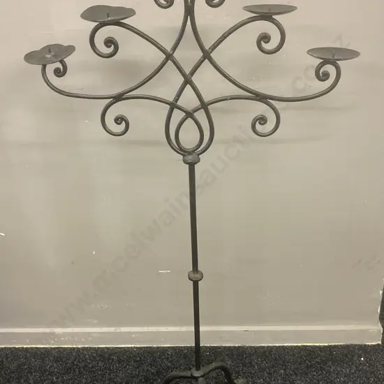 Vintage Black Wrought Iron Floor Standing Candelabra, 5 Candle, 94.5 x 55cm