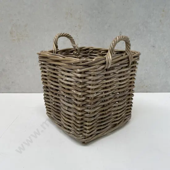 Small two handled Cane Basket. H36cm 30cm square