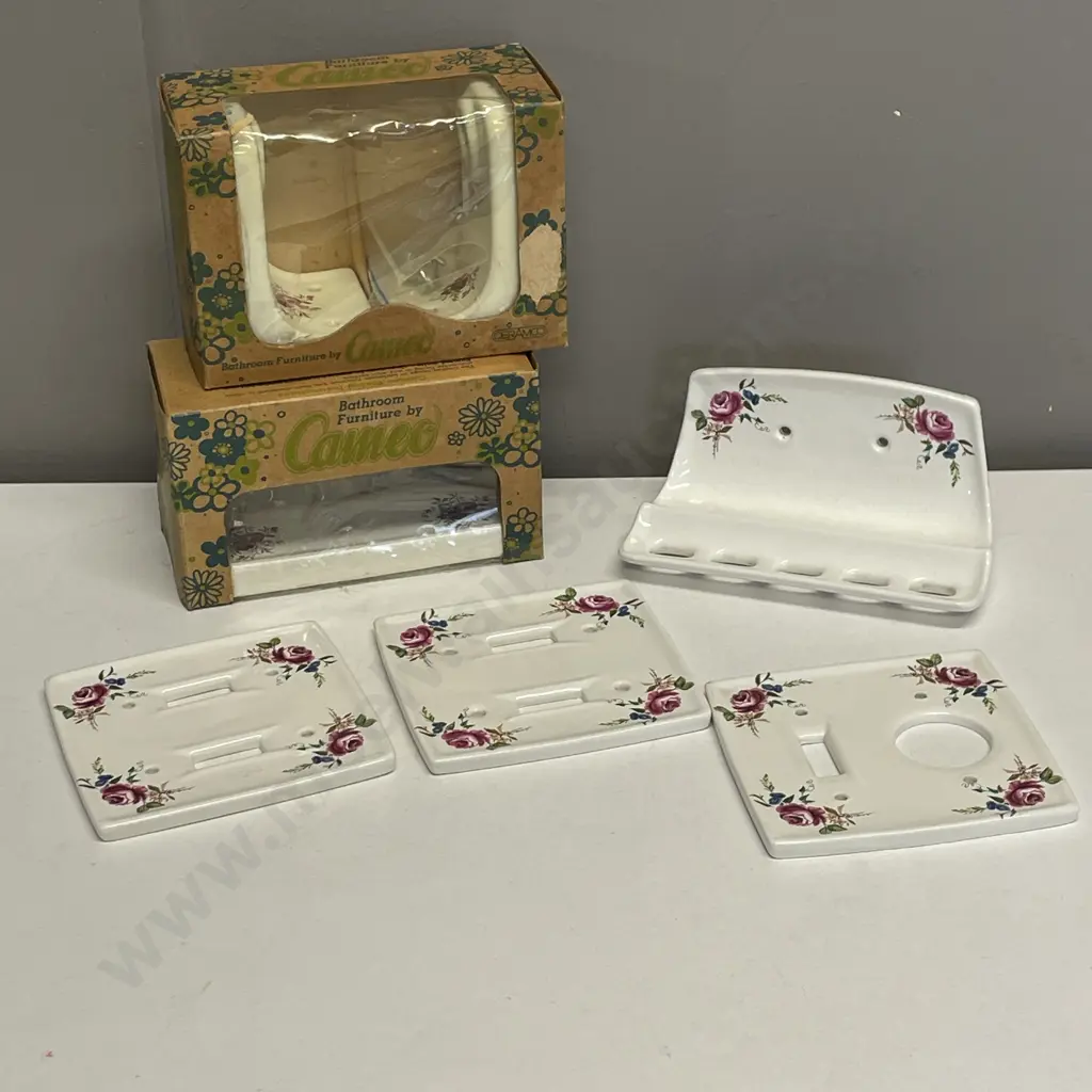 Vintage Crown Lynn Bathroom items: Towel Rail, Soap & Toothbrush holder with 2 light switch covers and power point cover Image 1++