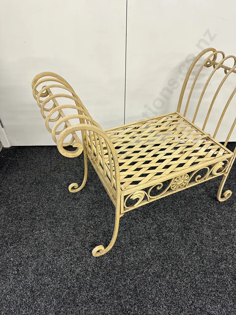 Antique Cream Painted French Style Stool, H70 W92 D43cm Image 1++