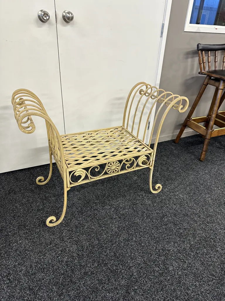 Antique Cream Painted French Style Stool, H70 W92 D43cm Image 1++