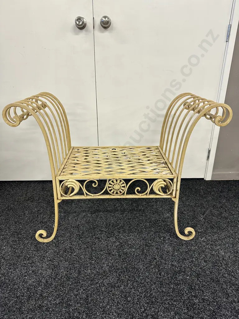 Antique Cream Painted French Style Stool, H70 W92 D43cm Image 1++