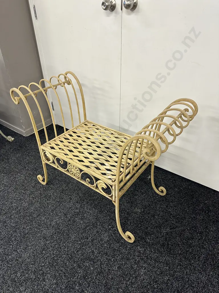 Antique Cream Painted French Style Stool, H70 W92 D43cm Image 1++