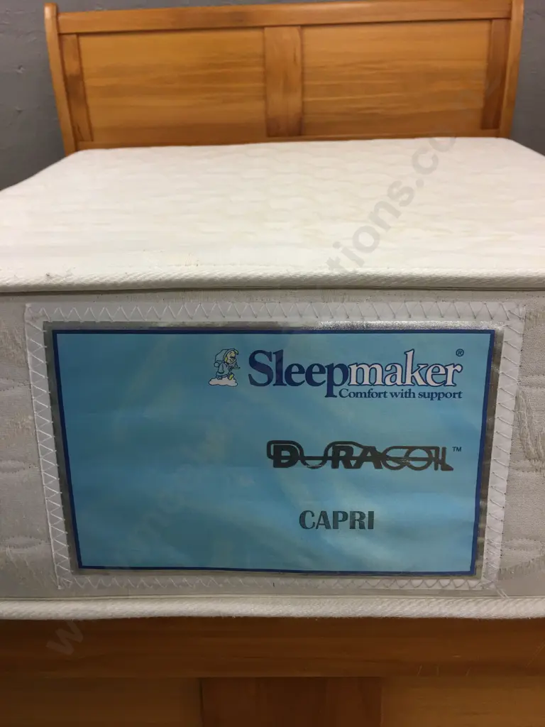 Danske Mobler Queen Size Bed - Solid Rimu Flexislat Bed Frame With a Sleepmaker Duracoil Capri Mattress Image 1++