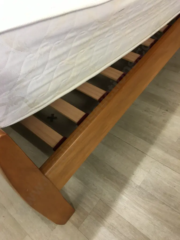 Danske Mobler Queen Size Bed - Solid Rimu Flexislat Bed Frame With a Sleepmaker Duracoil Capri Mattress Image 1++