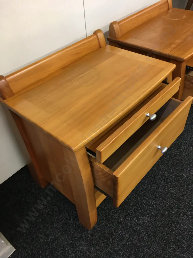 Pair of Danske Mobler Solid Rimu 2 Drawer Bedside Units With Pullout Tray, H62 W59 D43cm Image 1++