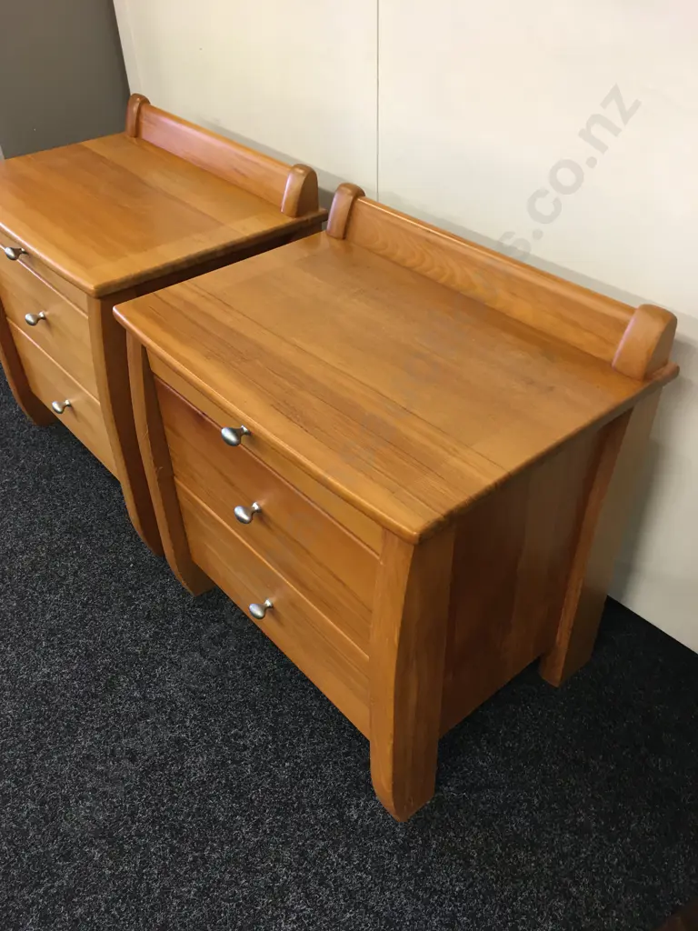 Pair of Danske Mobler Solid Rimu 2 Drawer Bedside Units With Pullout Tray, H62 W59 D43cm Image 1++