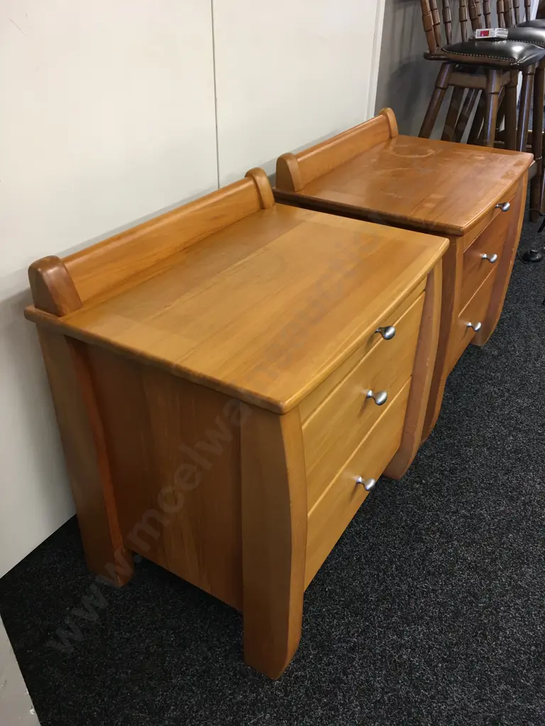 Pair of Danske Mobler Solid Rimu 2 Drawer Bedside Units With Pullout Tray, H62 W59 D43cm Image 1++