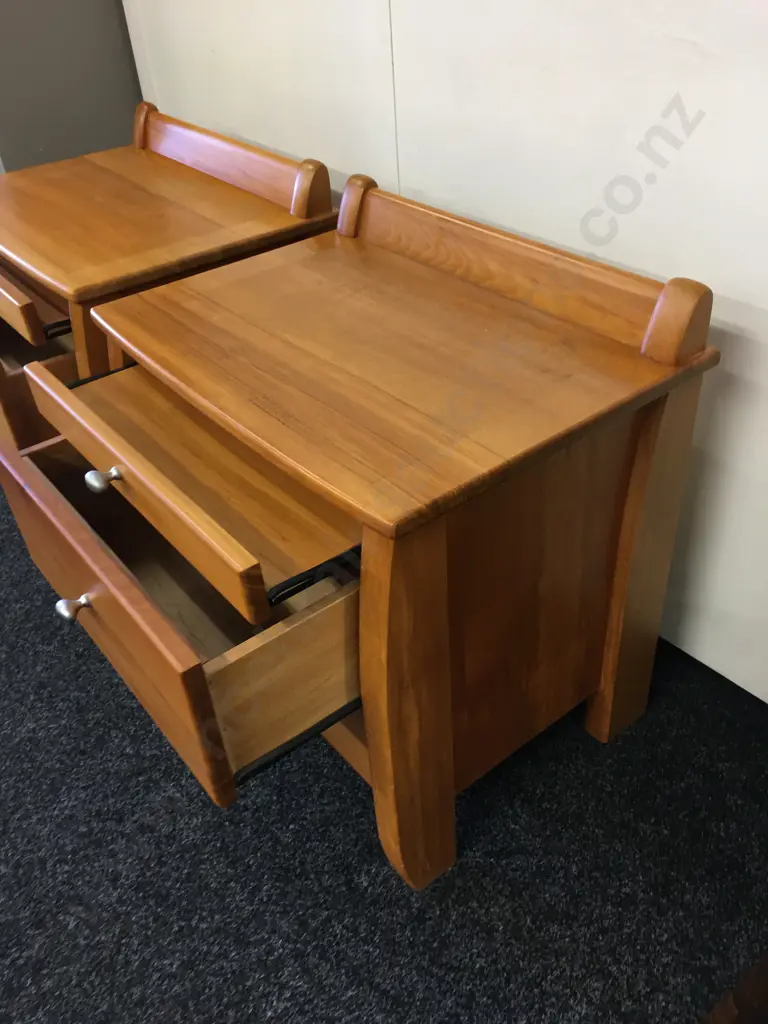 Pair of Danske Mobler Solid Rimu 2 Drawer Bedside Units With Pullout Tray, H62 W59 D43cm Image 1++