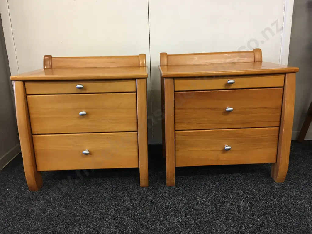Pair of Danske Mobler Solid Rimu 2 Drawer Bedside Units With Pullout Tray, H62 W59 D43cm Image 1++