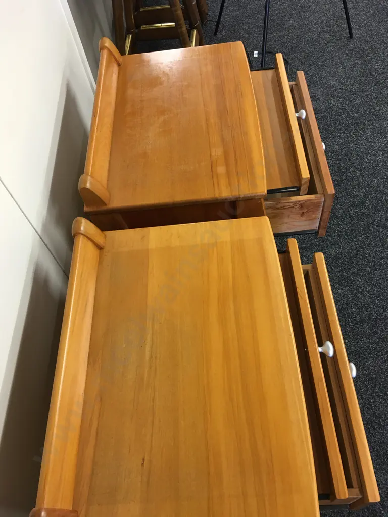 Pair of Danske Mobler Solid Rimu 2 Drawer Bedside Units With Pullout Tray, H62 W59 D43cm Image 1++